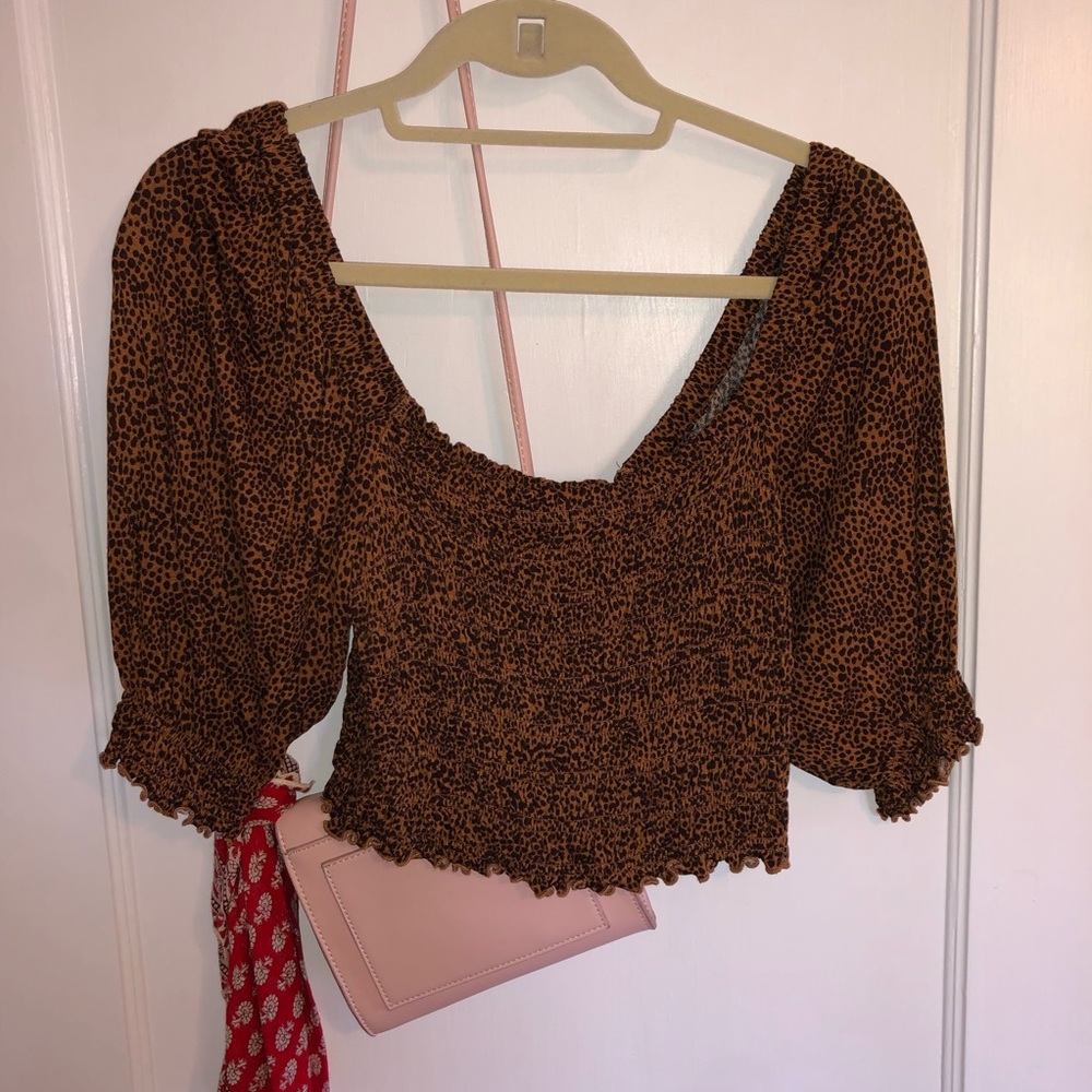 urban outfitters square neck cropped animal print top